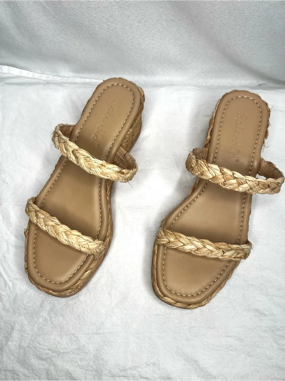Splendid Raffia Platform Wedge Slide Sandals Natural Size 6 Like New
